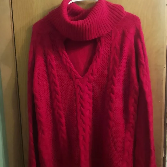 New York & Company Vibrant Red Cowl Neck Sweater - Picture 2 of 10